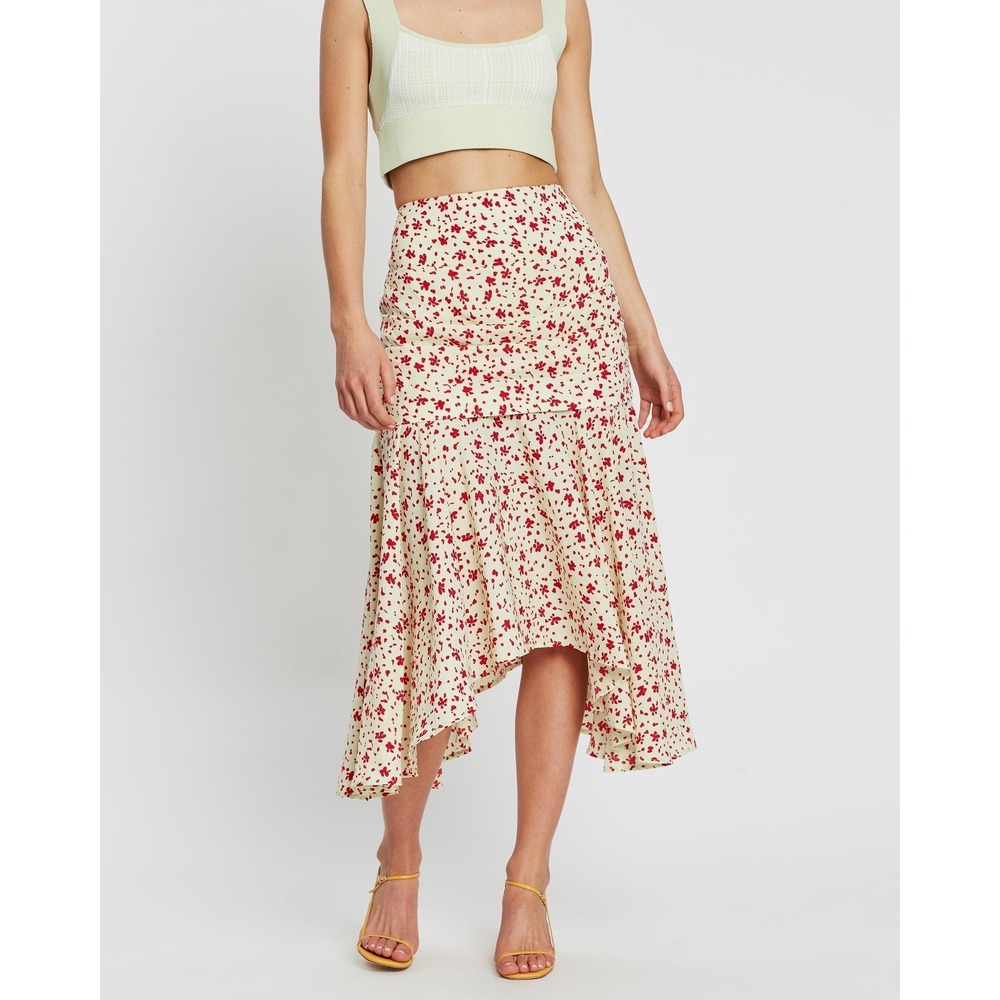 C/MEO Collective Intersect Asymmetrical Midi Skirt Floral High Low NWT Size L